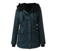 Gothic-Mantel, Damen, große Größe, warmer Mantel, Outwear, Kunstfell, gefüttert, Winter-Trenchcoat, mit Kapuze, dick, warm, Mantel, Kapuze, Schwarz, Dunkelgrün., 42