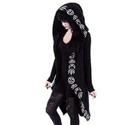 Gothic-Mantel für Damen, lang, Cardigan, Steampunk, Vintage, bedruckt, Mond, Hoodie, einfarbig, mit Kapuze, Oversized Mantel, Halloween-Kostüm, Cosplay, Party, günstige Jacke, Schwarz, 50
