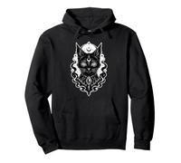 Gothic Psychedelic Black Cat Hypnotic Eyes Celestial Witchy Pullover Hoodie