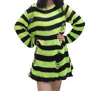 Gothic Pullover Damen Lang - Strickpullover Damen Oversize Punk Kleidung Pulli Langarm Locker Zerrissene Gestricktes Tops Oberteile Langarmshirt Sweater Longpullover Frauen Lässig für Leggings