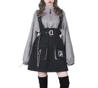 Gothic Punk Minikleid Damen Streetwear Frühlingsmode Goth Harajuku Kleid Egirl Langarm Koreanischer Stil -AS PIC-M