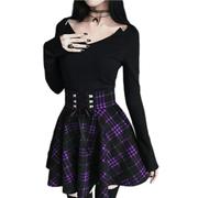 Gothic Punk Plaid Minirock Plus Size Damen Schnürung Hohe Taille A-Linie Retro Rock Damen Freizeitkleidung-roter Karierter Rock-S