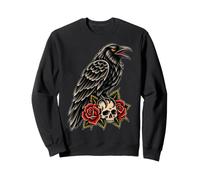Gothic Rabe und Rose Traditionelle Tattoo-Vogelkunst Sweatshirt