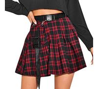 Gothic Rock Damen ,Punk Rock Damen,Steampunk Rock Damen Kariert Plaid Minirock Sexy Kurz Plisseerock Faltenrock A Linie Röcke mit Gürtel Mittelalter Rock Mini Skirt Cosplay Halloween Karneval Kostüm