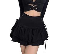 Gothic Rock Damen -Punk Rock Damen Steampunk Rock Damen Schwarz Minirock Sexy Kurz Faltenrock A Linie Plisseerock Mond Röcke Festival Mittelalter Rock Cosplay Halloween Karneval Kostüm Mini Skirt