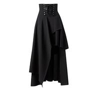 Gothic Rock Lang, Mittelalter Rock Damen Rot High Waist Maxirock | Vintage Elegant Langer A-Linie Rock Locker Trachtenrock Casual Rock Mit Asymmetrisches-Saum Schlitz Party Rock