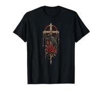 Gothic Rose Rot Vintage Mond Rabe Skelett Blume Garten T-Shirt