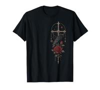 Gothic Rose Rot Vintage Mond Rabe Skelett Garten Blume T-Shirt