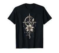 Gothic Rose Rot Vintage Mond Rabe Skelett Mond Blume T-Shirt