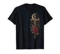 Gothic Rose Rot Vintage Mond Rabe Skelett Mystic Rose Mond T-Shirt