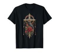 Gothic Rose Rot Vintage Mond Rabe Skelett Nacht Garten T-Shirt