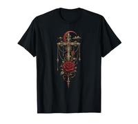 Gothic Rose Rot Vintage Mond Rabe Skelett Rabe Mond T-Shirt