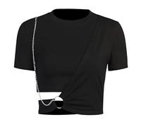 Gothic-T-Shirts, schwarzes bauchfreies Top, ausgeschnittenes T-Shirt, modische Einkaufszentrum, Gothic, Punk-Top, Damen, Alt Emo-Kleidung, Ketten-T-Shirt, Schwarze T-Shirts mit Ausschnitt, Groß