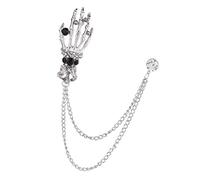 Gothic Totenkopf Anstecker Silber | Skull Hand Motiv, Kristallbesatz, auffällig, perfekt für Gothic Outfits
