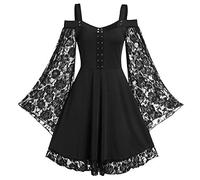 Gothic Vintage Spitze Patchwork Frauen Kleid Plus Size Goth Bandage Damen Spaghetti-Träger Kleider, schwarz, Groß