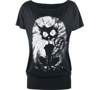 Gothicana by EMP Damen schwarzes lockeres T-Shirt mit Katzen-Print M