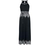 Gothicana by EMP Schwarzes Maxikleid mit Prints und schmalem Bindegürtel Langes Kleid schwarz in 5XL