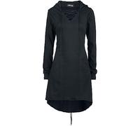 Gothicana by EMP Damen schwarzes mittellanges Pullover-Kleid mit Kapuze und dekorativer Zierschnürung XXL