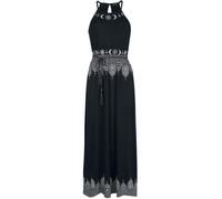Gothicana by EMP Schwarzes Maxikleid mit Prints und schmalem Bindegürtel Langes Kleid schwarz in L