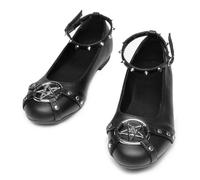 Gothniero Flache Damen-Ballerinas, niedliche Ballerinas, Gothic-Schuhe für Damen, elegant, bequem, mit Nieten und verstellbarem Riemen, Schlupfschuhe, runde Zehen, Größe 36-42, 60 Blk, 39 EU