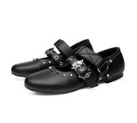 Gothniero Flache Damen-Ballerinas, niedliche Ballerinas, Gothic-Schuhe für Damen, elegant, bequem, mit Nieten und verstellbarem Riemen, Schlupfschuhe, runde Zehen, Größe 36-42, 66 Blk, 39 EU
