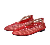 Gothniero Flache Damen-Ballerinas, niedliche Ballerinas, Gothic-Schuhe für Damen, elegant, bequem, mit Nieten und verstellbarem Riemen, Schlupfschuhe, runde Zehen, Größe 36-42, 60 m, Rot, 36 EU