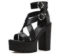 Gothniero schwarz plateau sandalen damen sommer schuhe wedges schlappen keilsandalen gotische Pantoffeln Fledermaus Metallverschluss Größe 35-43