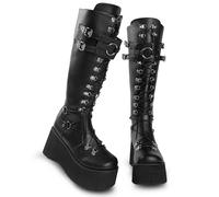 Gothniero Schwarze Plateau-Gothic-Stiefel für Damen, kniehoch, klobiger Absatz, Gothic-Stiefel, Damen, schwarz, Kampf-Motorradstiefel, runde Zehenpartie mit Reißverschluss, Größe 36-42, Black19, 41 EU