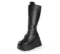 Gothniero Schwarze Plateau-Stiefel für Damen, Gothic-Stiefel mit Absatz, kniehohe Stiefel, Winter, klobiger Absatz, Punk, Rave-Stiefel, Mädchen, Schnürstiefel, Kampfstiefel, Größe 38-45, Schwarz3, 39