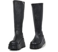 Gothniero schwarze Plattform Kniestiefel Goth Stiefel Dame Frauen Kampfstiefel moto Stiefel Rave Gothic Schuhe Leicht und komfortabel mit Spitzengröße 35-43