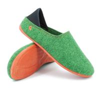 Gottstein Filzhausschuh Wool Slip-On für Damen & Herren - Hausschuh mit weichem Fersenriemen - Filzhausschuh mit Gummi-Sohle Green/Orange | 38