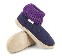 Gottstein Hüttenschuh Dakota aus Mulesing-freier Schaf-Schurwolle - Handgefertigte Hausschuhe aus Wollfilz für Damen & Herren Größe EU 36-47 - Mit hohem Strickbund & gepolsterter Ledersohle Lila, 37