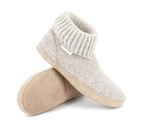 Gottstein Hüttenschuh Dakota - Hoher Filzhausschuh für Damen & Herren aus 100% Schurwolle mit extra bequemer Ledersohle & elastischem Strickbund Beige | 46