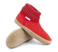 Gottstein Hüttenschuh Dakota - Hoher Filzhausschuh für Damen & Herren aus 100% Schurwolle mit extra bequemer Ledersohle & elastischem Strickbund Rubin | 37