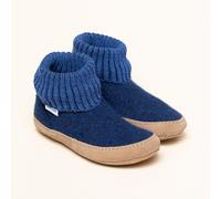 Gottstein Hüttenschuh Dakota - Hoher Filzhausschuh für Damen & Herren aus 100% Schurwolle mit extra bequemer Ledersohle & elastischem Strickbund Ink Blue Mele | 37