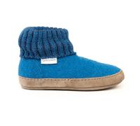 Gottstein Hüttenschuh Alpine Boot LE für Mädchen & Jungen - Kinder Hausschuh aus Schurwolle mit Strickbund & Ledersohle | TIPP: Eine Nummer größer bestellen = 15013 Arctic Blue | 25