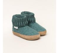 Gottstein Kinder Hüttenschuh Alpine Boot LE - Aus reiner Bio-Schafwolle für Jungen & Mädchen mit Ledersohle - Hausschuh Made in Tirol dunkel-grün 34