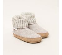Gottstein Hüttenschuh Alpine Boot LE für Mädchen & Jungen - Kinder Hausschuh aus Schurwolle mit Strickbund & Ledersohle | TIPP: Eine Nummer größer bestellen Beige | 22