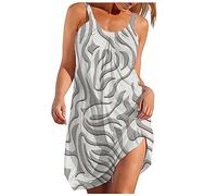 Gouekst Bedruckter Pullover, Ärmellos, Sexy Midi-Kleid - Schmetterlings-Blumendruck, Sommer, Rundhalsausschnitt, Damen-Strand-Sommerkleid, Böhmischer Mittellanger Rock Für Damen, Elegantes Kleid