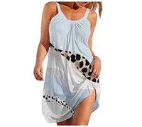 Gouekst Damen-Pullover, Ärmelloses Bedrucktes Kleid - Rosa Flamingo-Druck, Sommer-Rundhals-Strand-Sommerkleid, Bohemian-Stil, Mittellang, Sexy Rock Für Damen, Elegantes Kleid, Kleidung, Blau, Kle