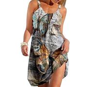 Gouekst Damen-Sommerkleid, Ärmellos, Bedruckt, Schmales Kleid - Flamingo-Frucht Bemalt, Rundhals-Strandkleid, Böhmischer Digitaldruck, Mittellanger Rock Für Damen, Elegantes Sommerkleid, Pink, X