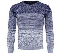 Gouekst Herren Strickpullover Gestreifter Pullover - Warmer Dicker Langarm Pullover Slim Fit O-Ausschnitt Herbst Winter Kleidung Mode Kaschmir Gestrickt Lässige Herren Pullover Top,Blau,Medium