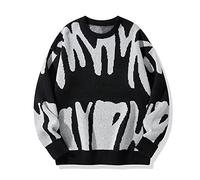 Gouekst Herren Strickpullover O-Ausschnitt Pullover - Schwarz Warmhalten Gestrickter Strickpullover Mode Herbst Winter Dicker Pullover Langarm Lässige Oberbekleidung,Schwarz,3X,Large