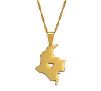 Gouekst Kolumbien Karte Flagge Anhänger Halskette - Karten Von Kolumbien Land Charm Anhänger Schmuck Ethnische Schlüsselbeinkette Für Frauen Männer Patriotische Pulloverkette Halsketten Gesche