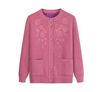 Gouekst Mother's Knitted Sweaters Cardigan - Bestickte Blumen Oma Plus Velvet Sweater Coat Warme Strickjacke Mittleren Alters Für Herbst-Winter-Frauen Dickes Oberteil,Pink,X,Large