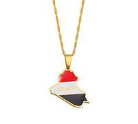Gouekst Republik Irak Karte Anhänger Halsketten Für Damen/Herren - Maps of Charm Anhänger Schmuck Ethnisches Land Schlüsselbeinkette Unisex Patriotische Pulloverkette Halsketten Geschenke, Gold