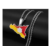 Gouekst Sizilien Oder Sizilianische Regionalflagge Karte Italien Anhänger Halsketten - Karten des Landes Charm Anhänger Schmuck Ethnische Schlüsselbeinkette Für Damen Herren Patriotische Pullov