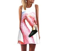 Gouekst Sommerkleid Für Damen, Böhmisches Kleid - Kleid Mit Tiermuster, Ärmelloses Strandkleid, Lässiger Stil, Mädchen-Bekleidungskleid, Mittellanger Rock, Für Damen, Muttertagsgeschenk, Rosa, Groß