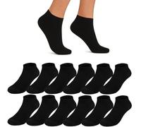 GOVIA Damen Sneakersocken 12er Pack kurze Sportsocken Baumwolle atmungsaktive Laufsocken Freizeitsocken Sommer rutschfeste Füßlinge für Damen 2301 Schwarz Gr.35-38