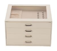 GOWENIC PU-Leder-Schmuck-Organizer-Box, 4-lagig, Verstellbare Aufbewahrungsschublade, Geräumiger für Uhren, Sonnenbrillen, 44,1 Unzen (Beige)